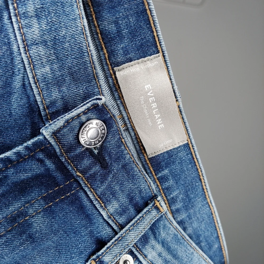 Everlane Cheeky Cropped Jeans Women 29 Blue Stretch Denim Raw Hem‎ Ankle
